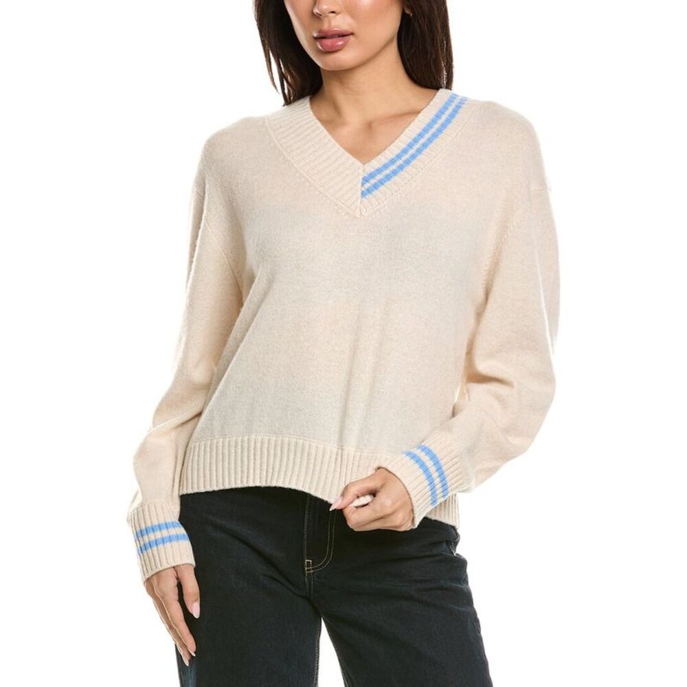 Brodie Cashmere Womens J'adore La Mer V-Neck 100% Cashmere Sweater, White